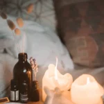 Lit candles in a cosy home setting