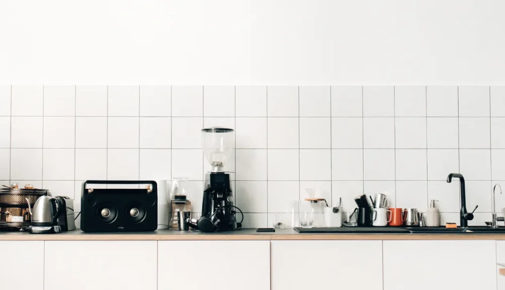 Modern kitchen with sleek worktop and appliances