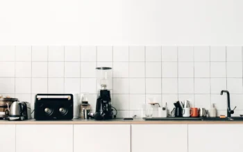 Modern kitchen with sleek worktop and appliances