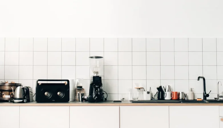 Modern kitchen with sleek worktop and appliances
