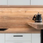 Kettle placed on a wooden kitchen counter