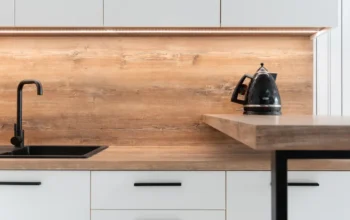 Kettle placed on a wooden kitchen counter