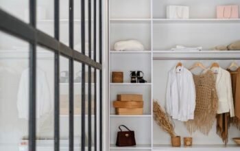 Modern wardrobe with organised shelves for bedroom storage