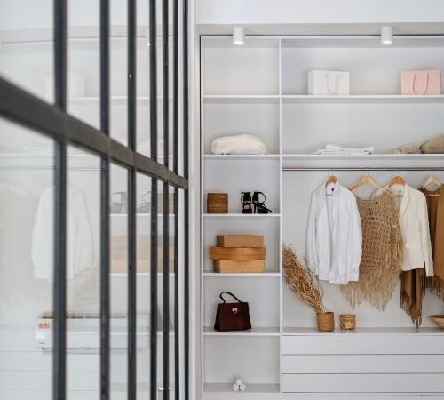 Modern wardrobe with organised shelves for bedroom storage