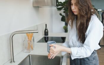 Kitchen tap and sink where a drip commonly occurs